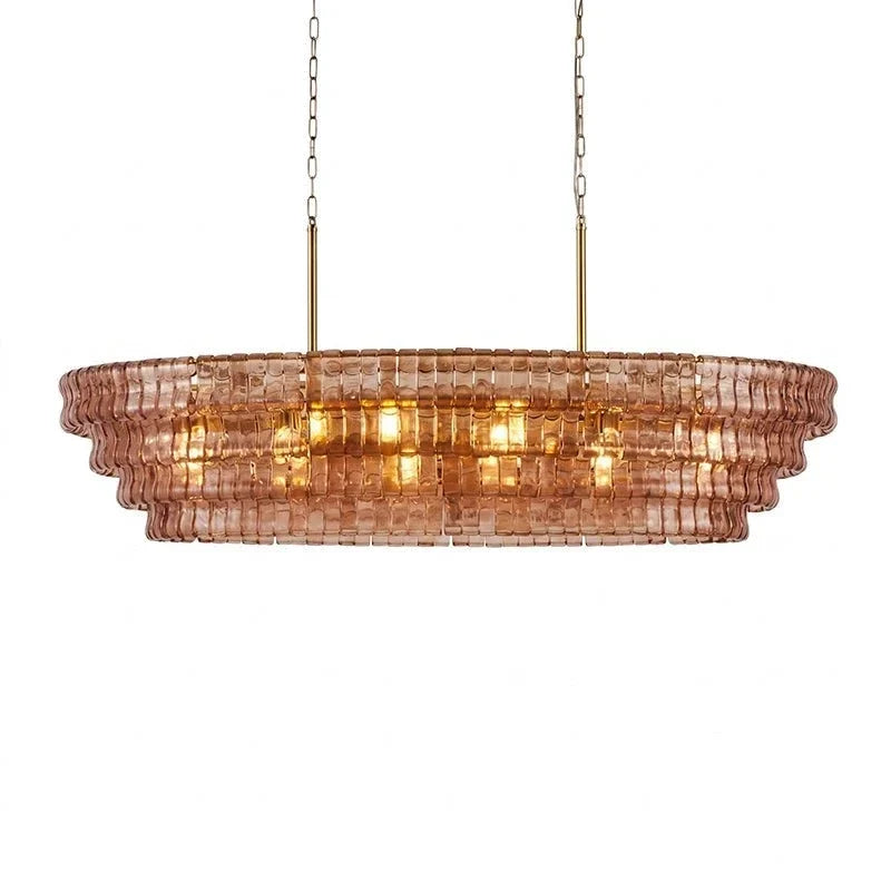 Multi-Tier Oval Chandelier in textured glass for Dining Room by AUVIELIGHT, L 47.2" x W 21.7" x H 12.6" (4 layers) / Amber & Gold and 2 other