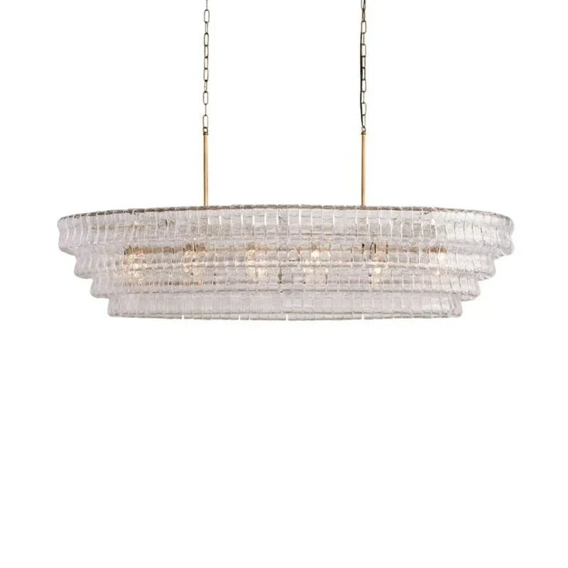 Multi-Tier Oval Chandelier in textured glass for Dining Room by AUVIELIGHT, L 47.2" x W 21.7" x H 12.6" (4 layers) / Clear & Gold and 2 other