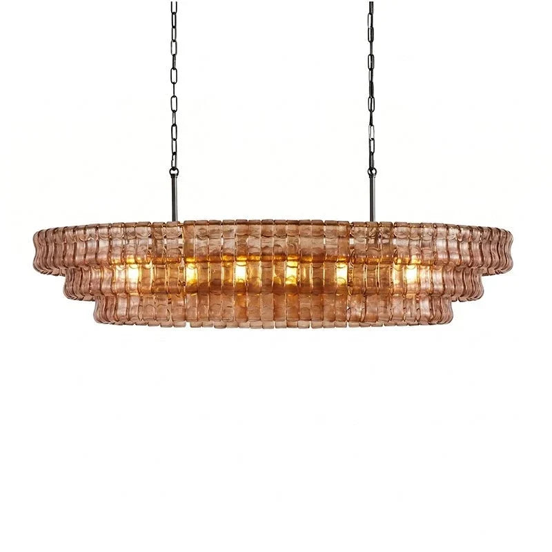 Multi-Tier Oval Chandelier in textured glass for Dining Room by AUVIELIGHT, L 39.4" x W 15.7" x H 12.6" (3 layers) / Amber & Black and 2 other