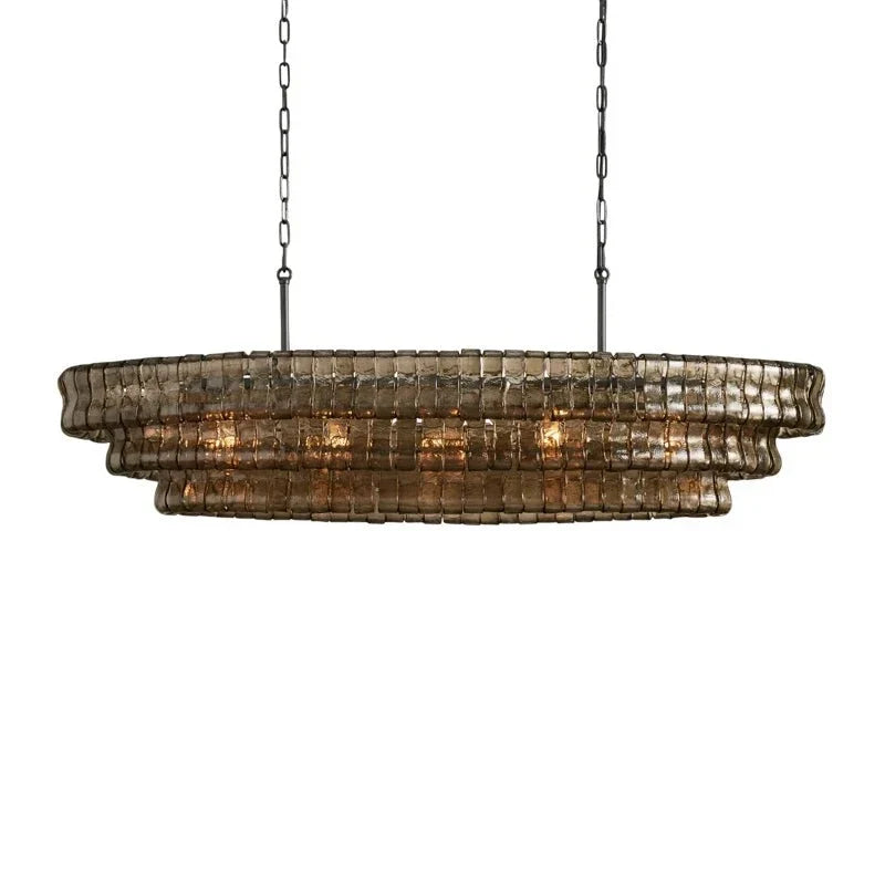 Multi-Tier Oval Chandelier in textured glass for Dining Room by AUVIELIGHT, L 39.4" x W 15.7" x H 12.6" (3 layers) / Green & Black and 2 other