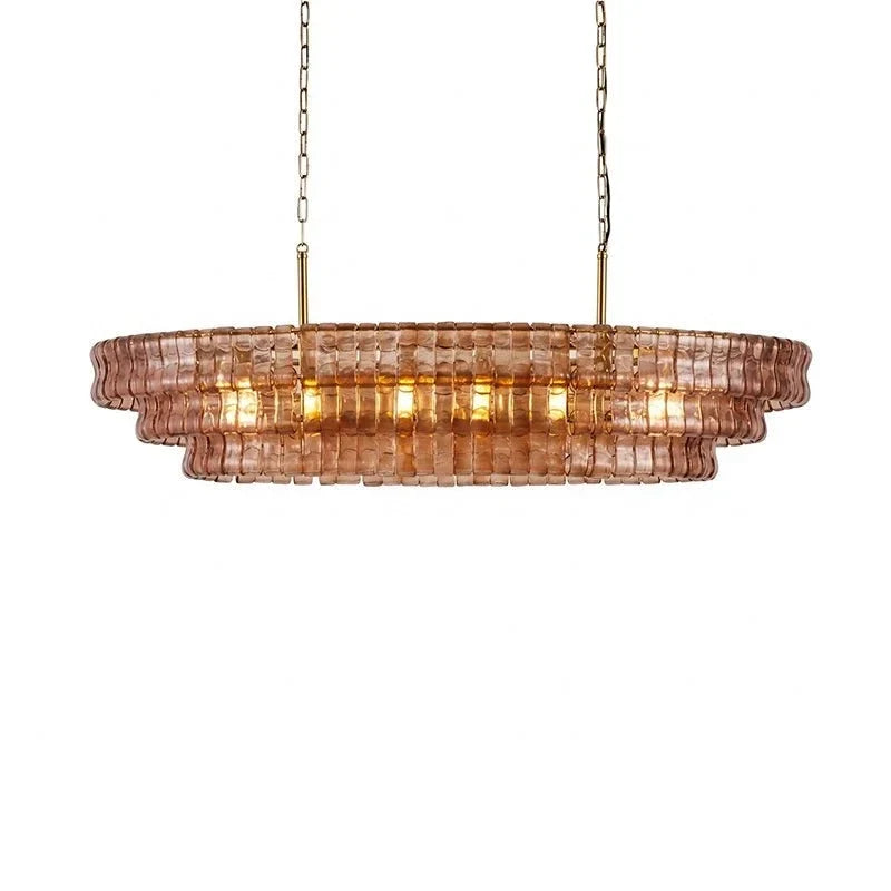 Multi-Tier Oval Chandelier in textured glass for Dining Room by AUVIELIGHT, L 39.4" x W 15.7" x H 12.6" (3 layers) / Amber & Gold and 2 other