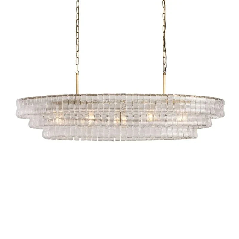 Multi-Tier Oval Chandelier in textured glass for Dining Room by AUVIELIGHT, L 39.4" x W 15.7" x H 12.6" (3 layers) / Clear & Gold and 2 other