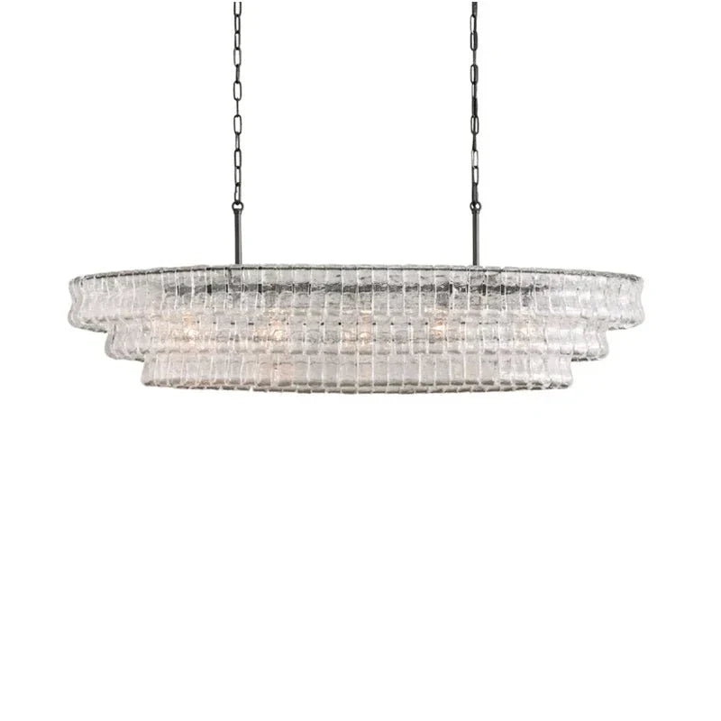 Multi-Tier Oval Chandelier in textured glass for Dining Room by AUVIELIGHT, L 39.4" x W 15.7" x H 12.6" (3 layers) / Clear & Black and 2 other