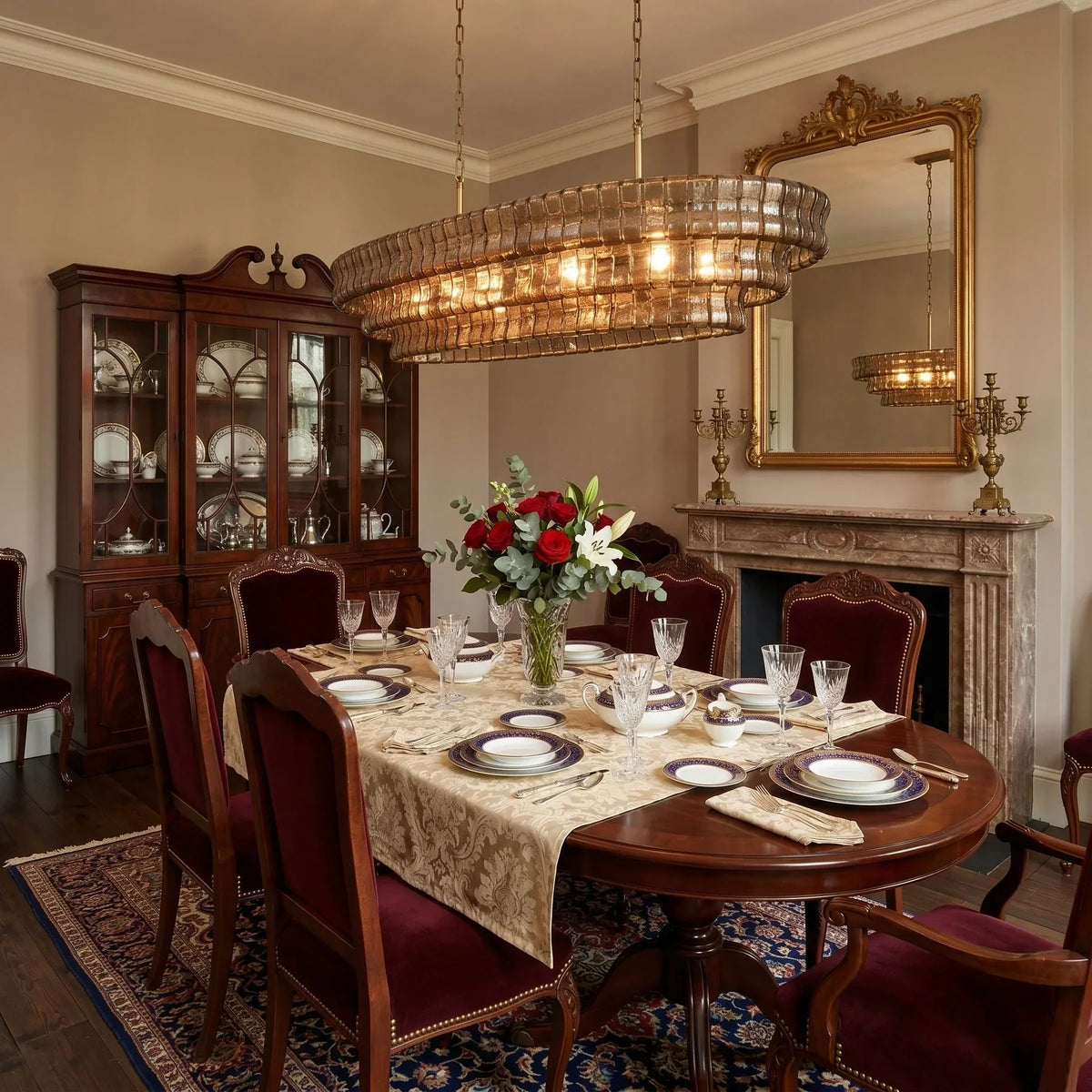 Multi-Tier Oval Chandelier in textured glass for Dining Room by AUVIELIGHT