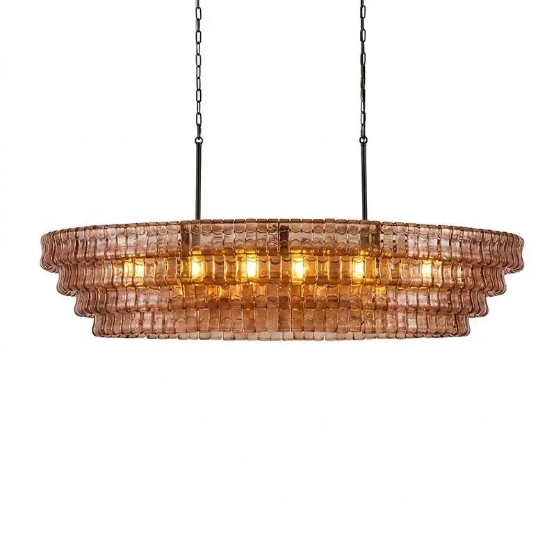 Multi-Tier Oval Chandelier in textured glass for Dining Room by AUVIELIGHT, L 47.2" x W 21.7" x H 12.6" (4 layers) / Amber & Black and 2 other