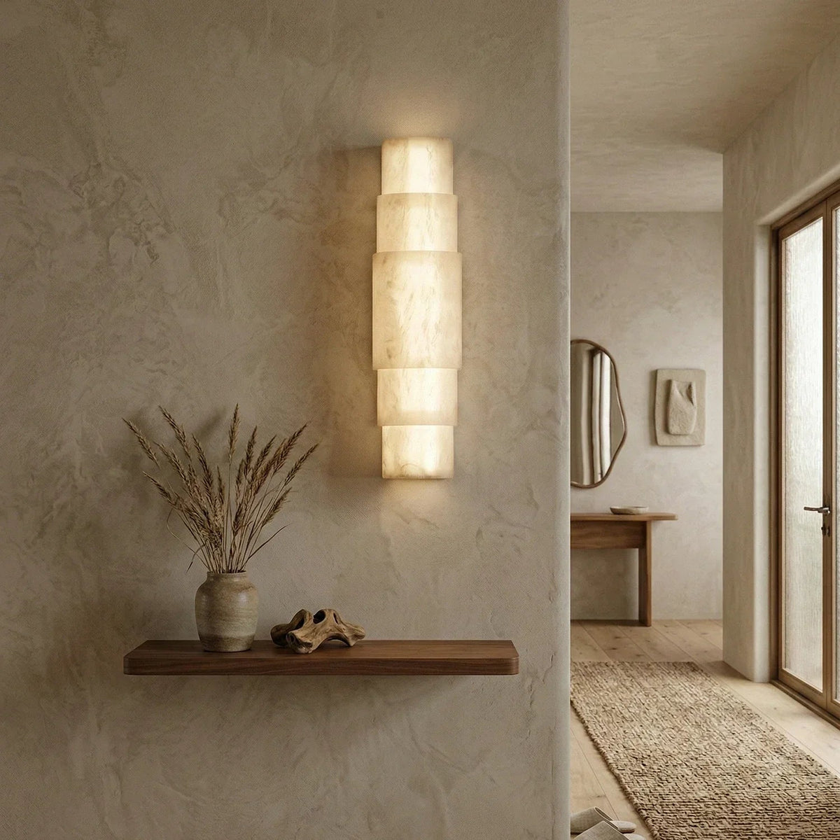 Layer Stacked Wall Light in alabaster for Hallway by AUVIELIGHT
