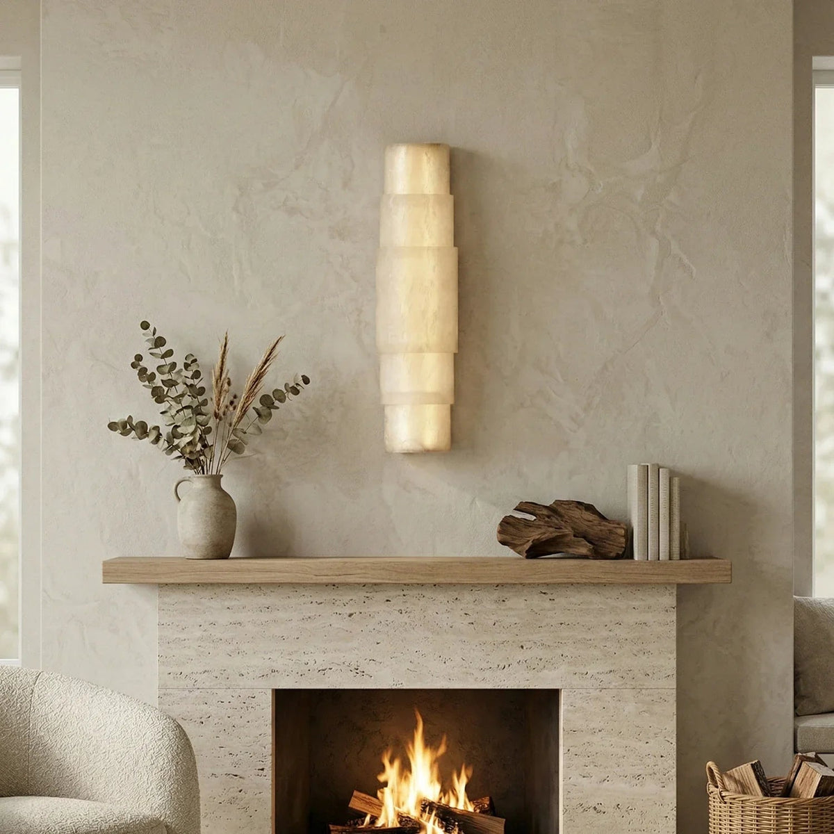Layer Stacked Wall Light in alabaster for Hallway by AUVIELIGHT