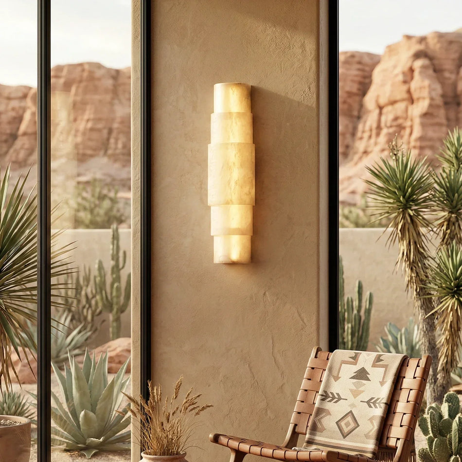 Layer Stacked Wall Light in alabaster for Hallway by AUVIELIGHT