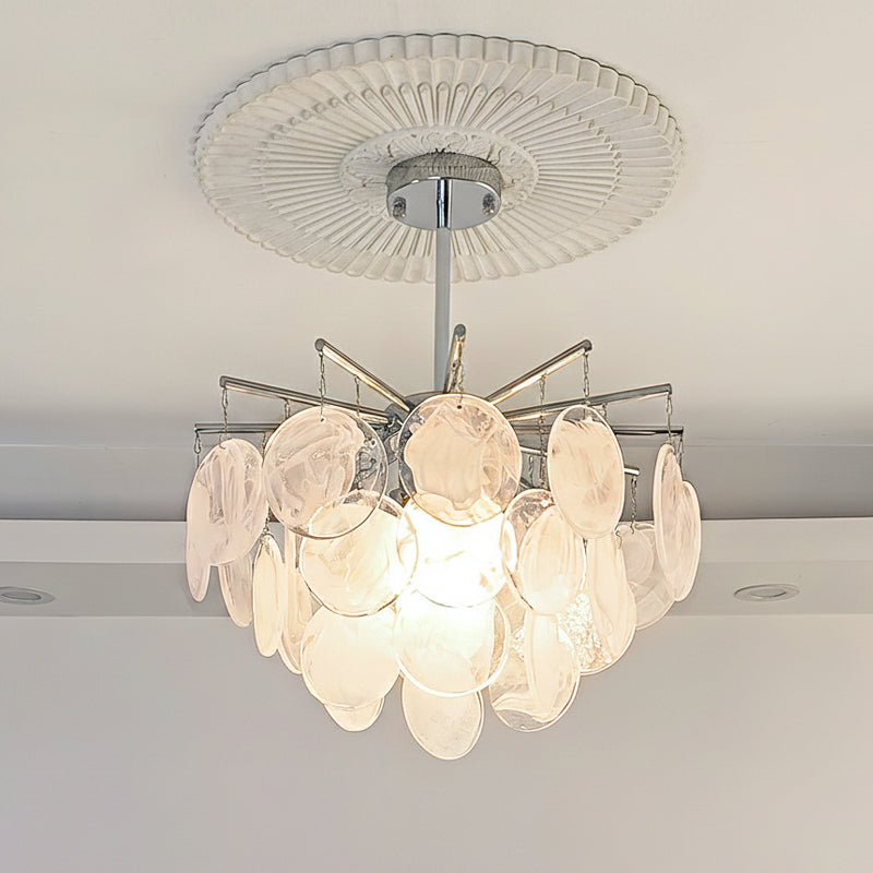 Disc Chandelier in glass for Dining Room by AUVIELIGHT, Dia 50 × H 30 cm/ ∅ 19.7″ x H 11.8″ / White