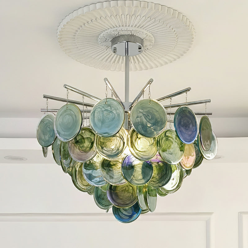 Disc Chandelier in glass for Dining Room by AUVIELIGHT