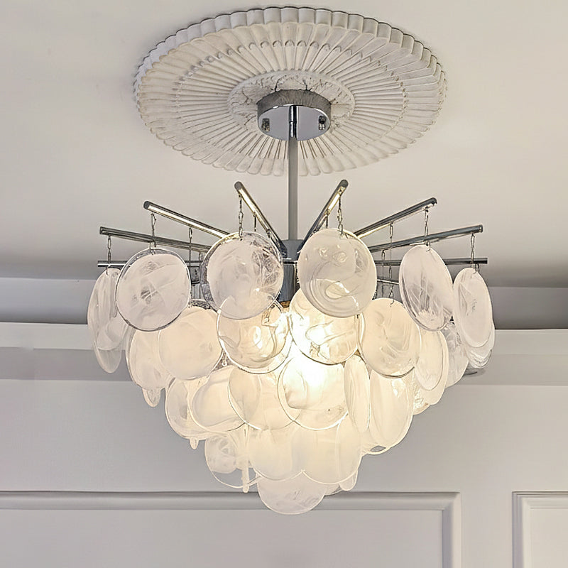 Disc Chandelier in glass for Dining Room by AUVIELIGHT, Dia 60 × H 36 cm / ∅ 23.6″ x H 14.2″ / White and 1 other sizes