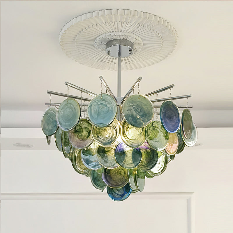 Disc Chandelier in glass for Dining Room by AUVIELIGHT