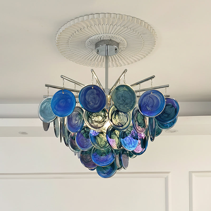 Disc Chandelier in glass for Dining Room by AUVIELIGHT