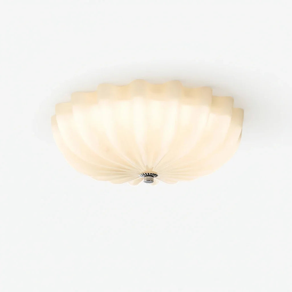 Fluted Flush Mount in glass for Low Ceilings by AUVIELIGHT, Model A Smooth ∅ 15.7"xH 3.9"/Dia 40cm xH 10cm / Beige / Warm Light