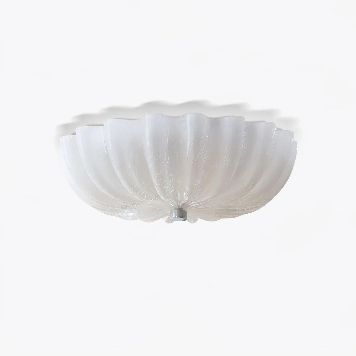 Fluted Flush Mount in glass for Low Ceilings by AUVIELIGHT, Model B Cracks  ∅ 17.7" xH 3.9"/Dia 45cm x H10cm / White / Warm Light