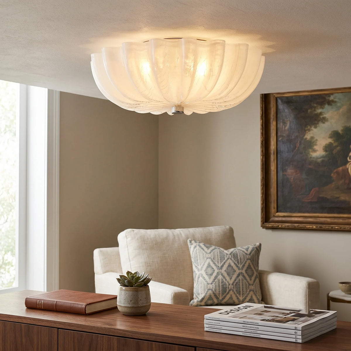 Fluted Flush Mount in glass for Low Ceilings by AUVIELIGHT