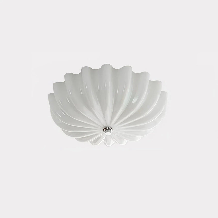 Fluted Flush Mount in glass for Low Ceilings by AUVIELIGHT, Model A Smooth ∅ 15.7"xH 3.9"/Dia 40cm xH 10cm / White / Warm Light