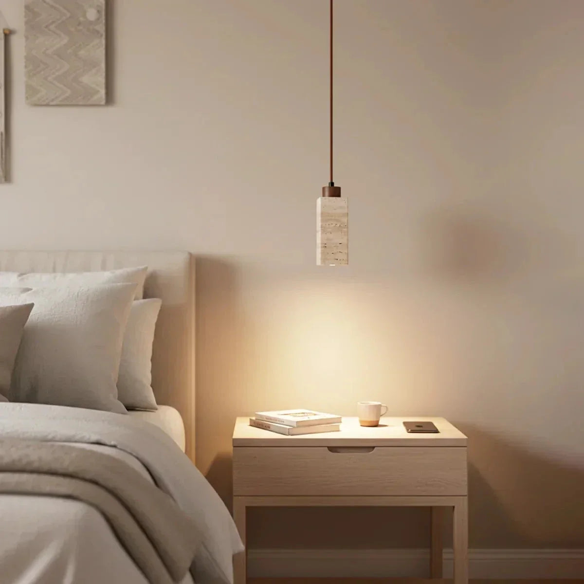 Modern Pendant Light in natural travertine for Kitchen Island by AUVIELIGHT