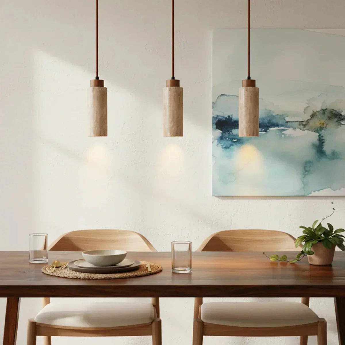 Modern Pendant Light in natural travertine for Kitchen Island by AUVIELIGHT