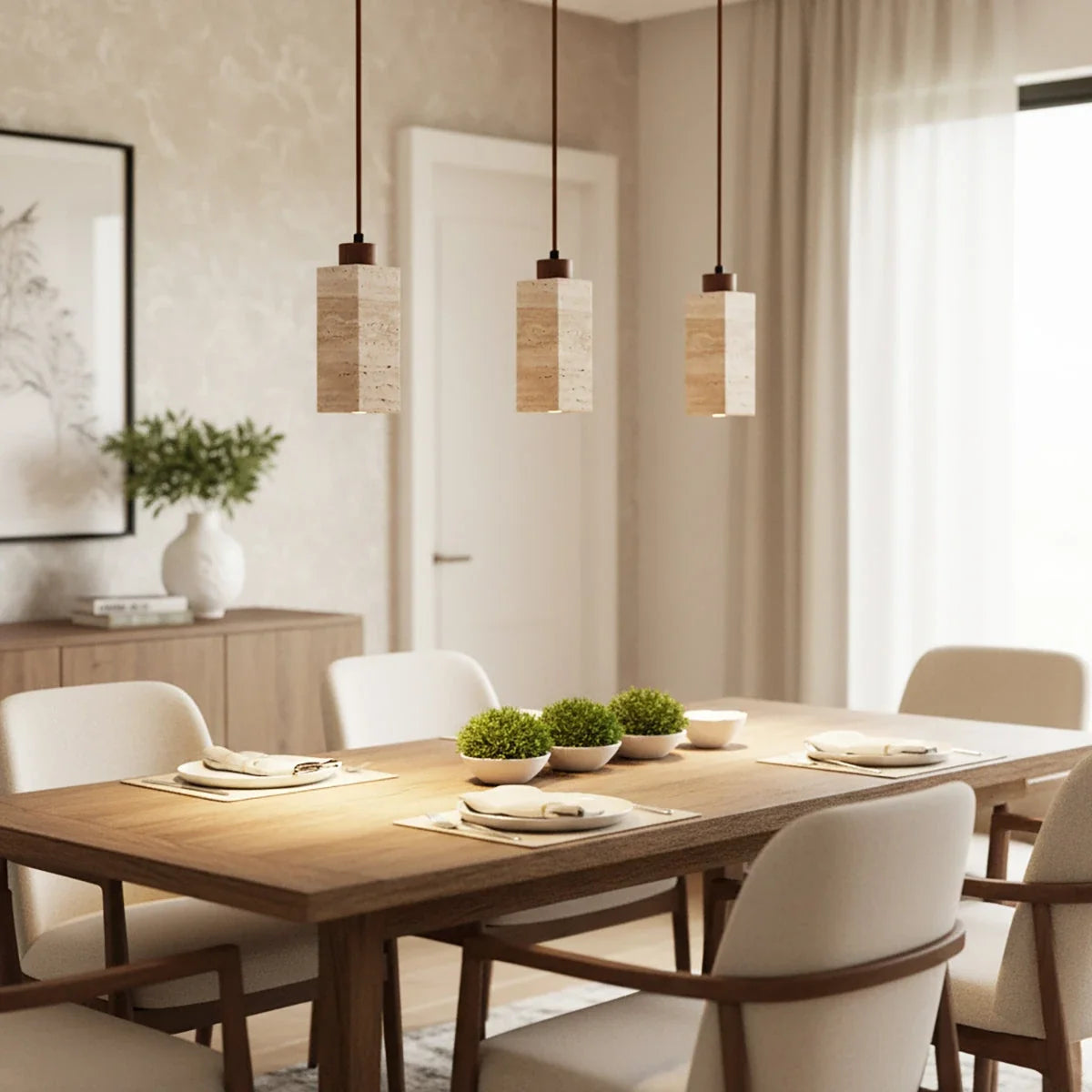 Modern Pendant Light in natural travertine for Kitchen Island by AUVIELIGHT