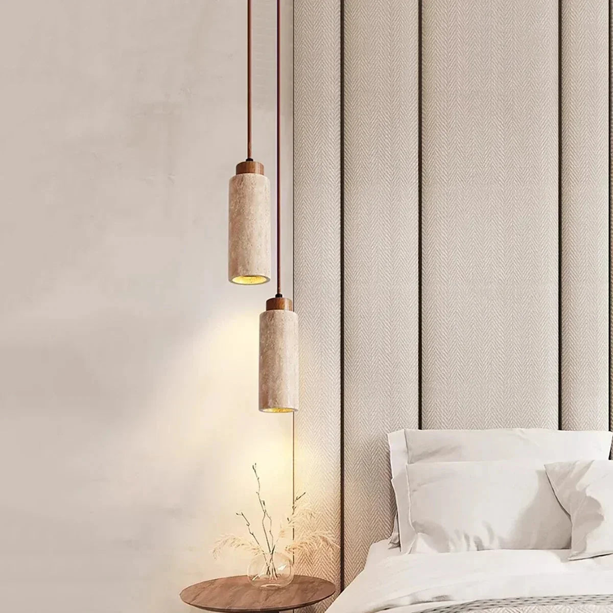Modern Pendant Light in natural travertine for Kitchen Island by AUVIELIGHT