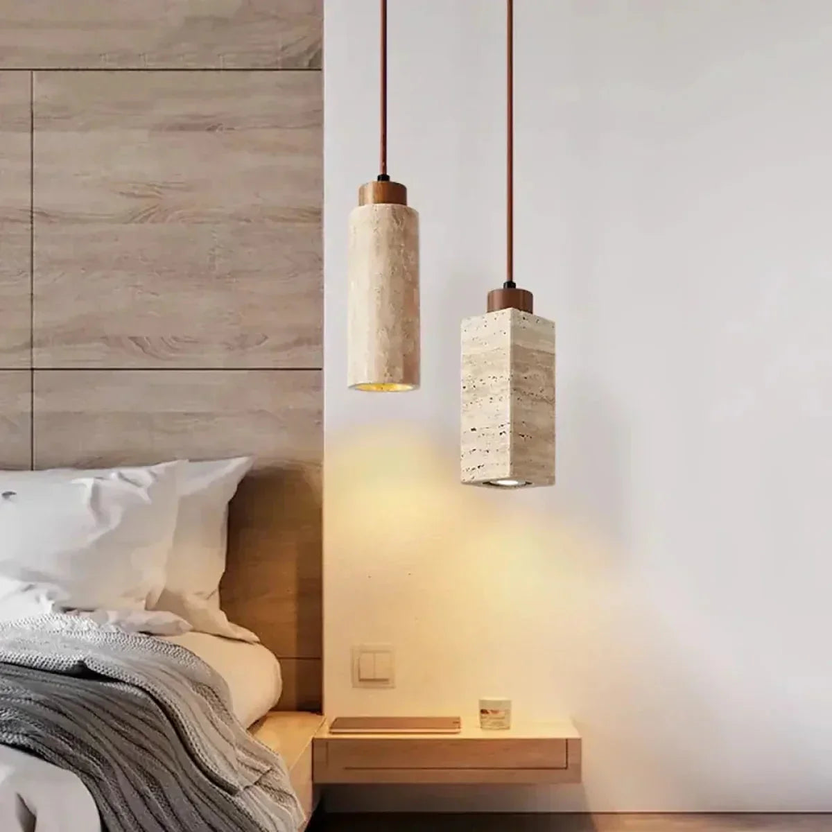 Modern Pendant Light in natural travertine for Kitchen Island by AUVIELIGHT