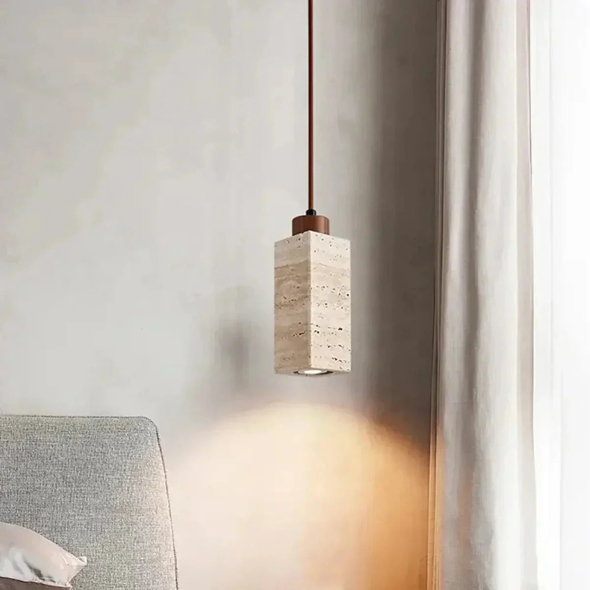 Modern Pendant Light in natural travertine for Kitchen Island by AUVIELIGHT