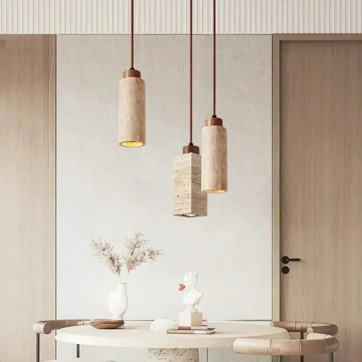 Modern Pendant Light in natural travertine for Kitchen Island by AUVIELIGHT