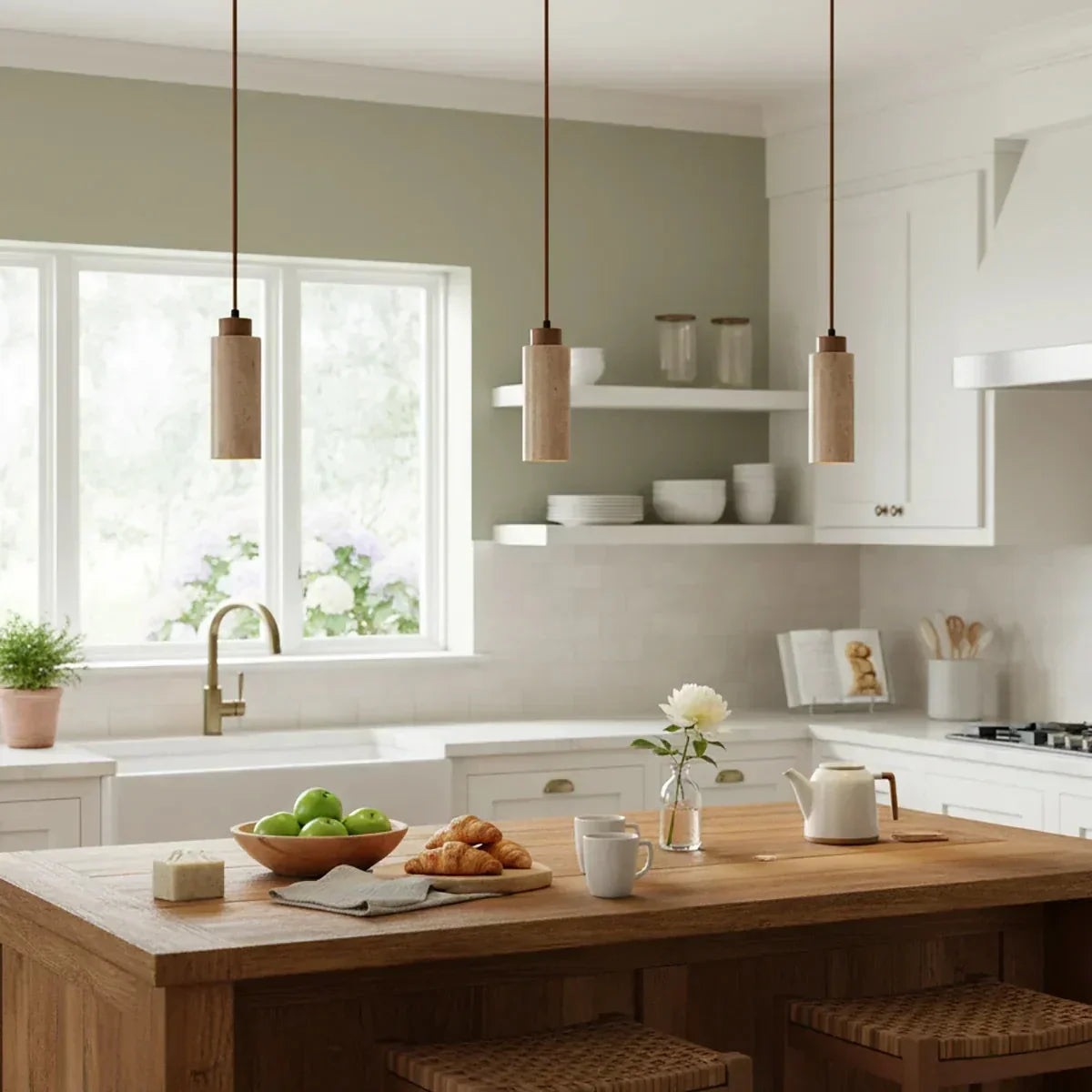 Modern Pendant Light in natural travertine for Kitchen Island by AUVIELIGHT