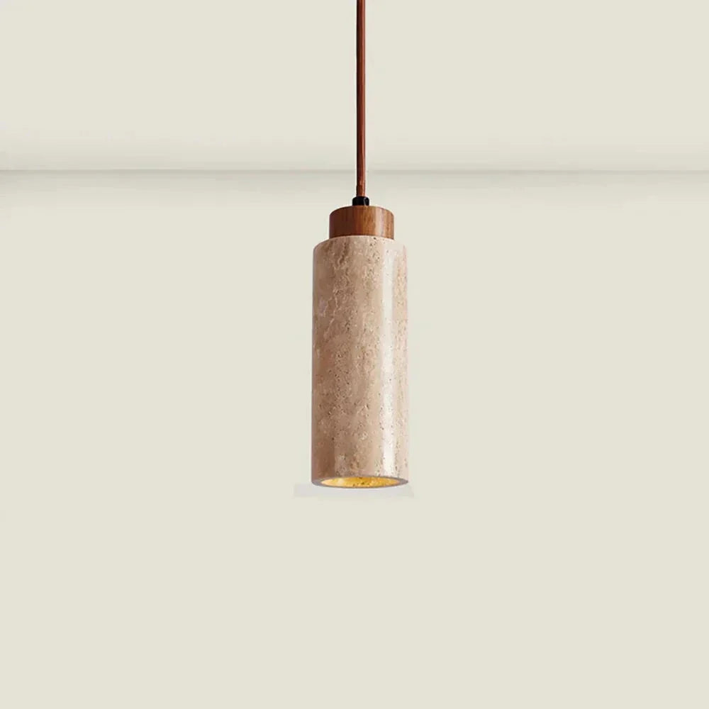 Modern Pendant Light in natural travertine for Kitchen Island by AUVIELIGHT, Model B Size: Dia 6.5cm x H 18.5cm / ∅ 2.6″ x H 7.3″ / Warm Light /