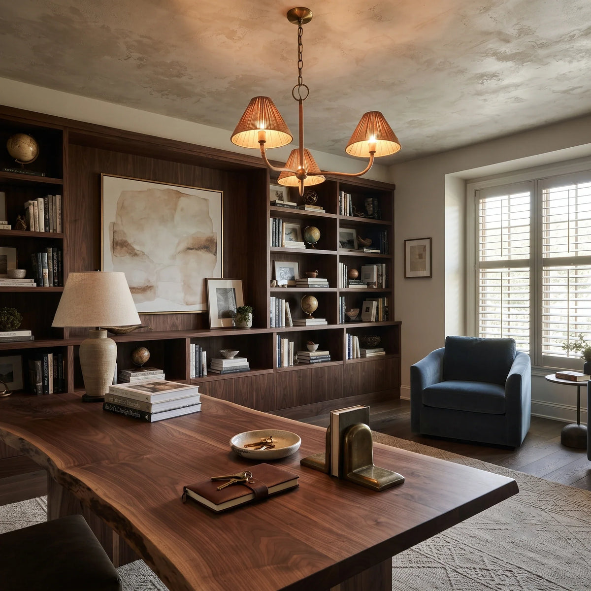 Pleated Chandelier in natural rattan for Dining Room by AUVIELIGHT