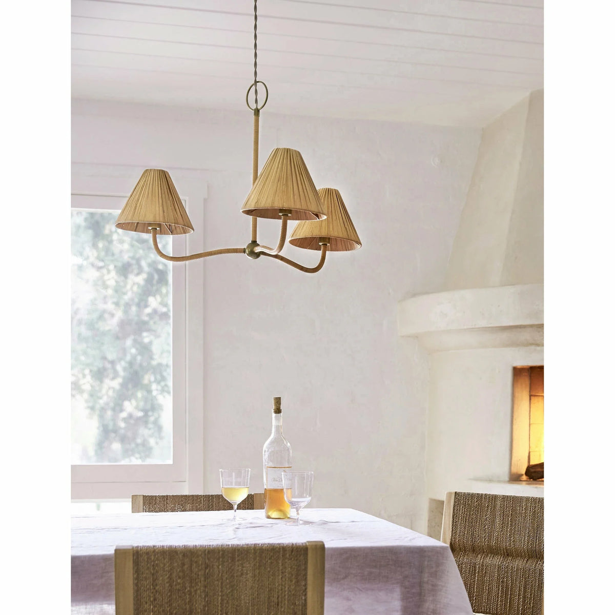 Pleated Chandelier in natural rattan for Dining Room by AUVIELIGHT