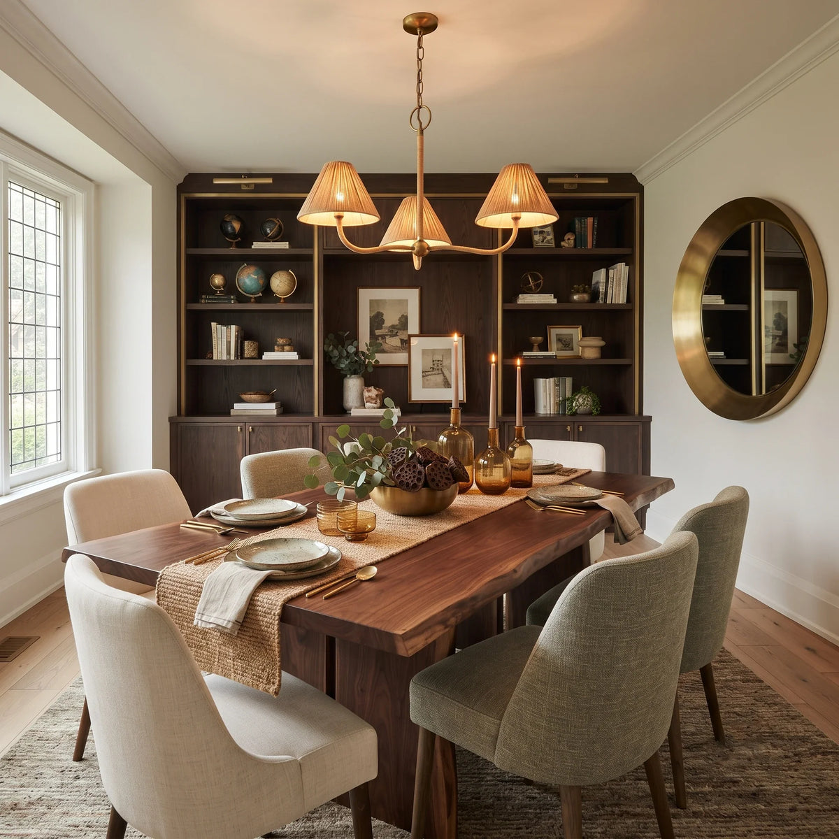 Pleated Chandelier in natural rattan for Dining Room by AUVIELIGHT