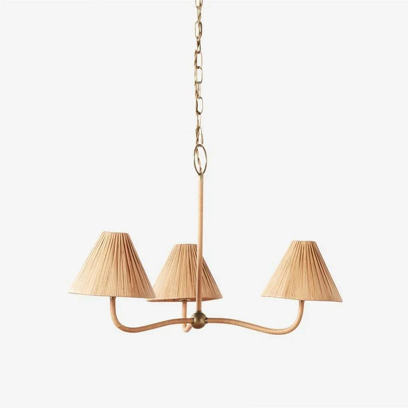 Pleated Chandelier in natural rattan for Dining Room by AUVIELIGHT