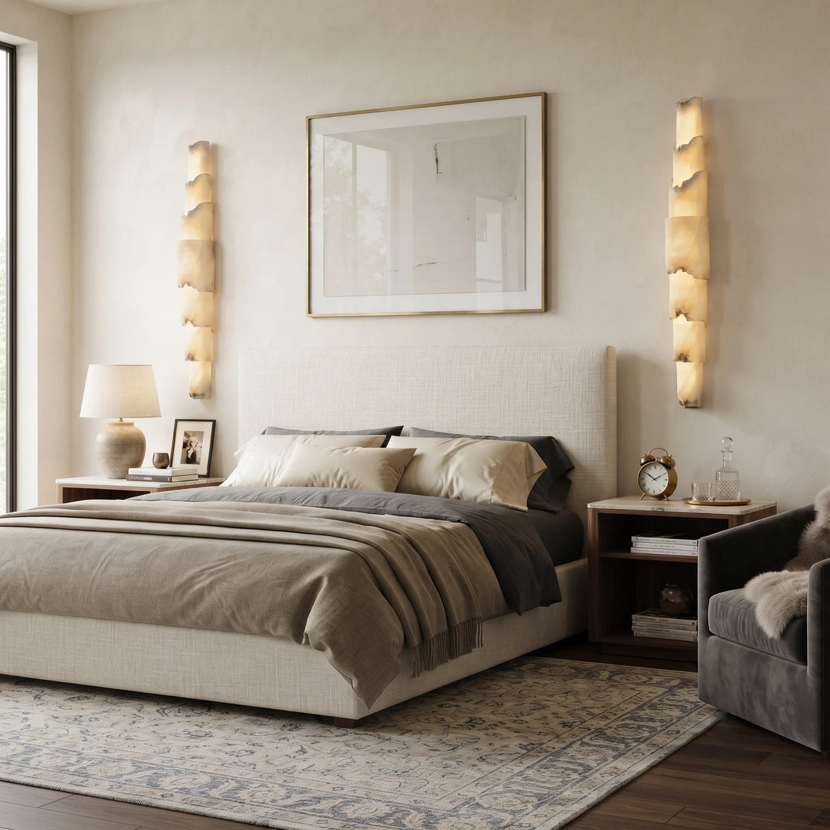 Veined Wall Light in natural alabaster for Hallway by AUVIELIGHT