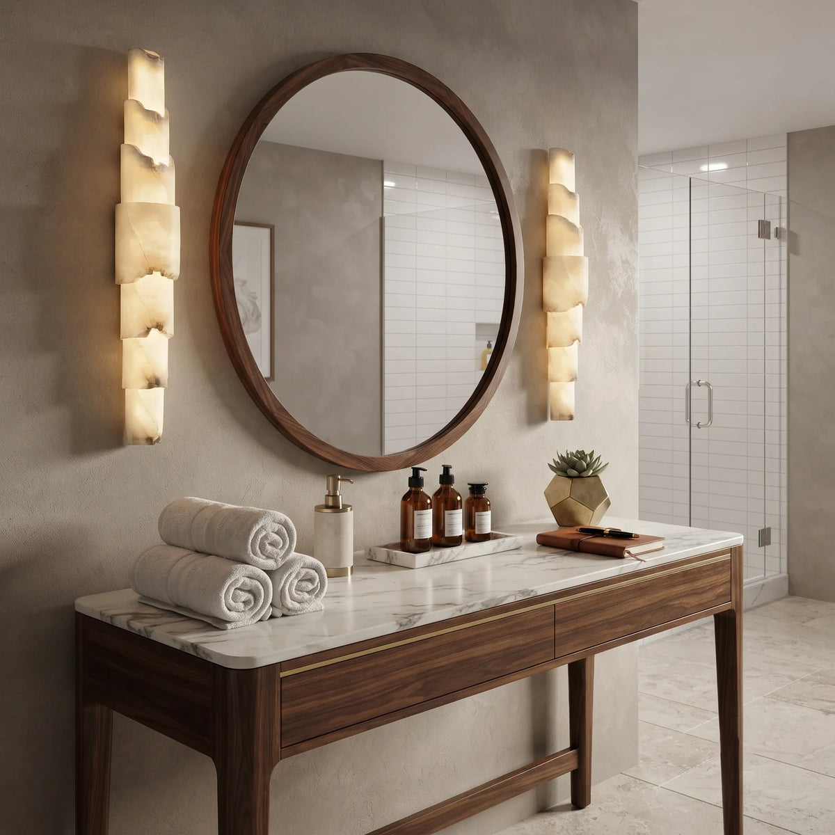 Veined Wall Light in natural alabaster for Hallway by AUVIELIGHT