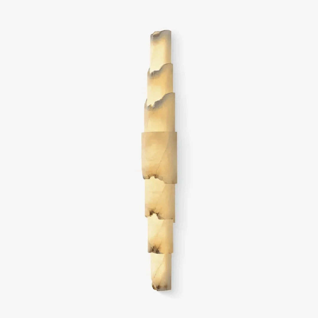 Veined Wall Light in natural alabaster for Hallway by AUVIELIGHT, ∅ 3.5" x H 23.2" / White / Warm Light