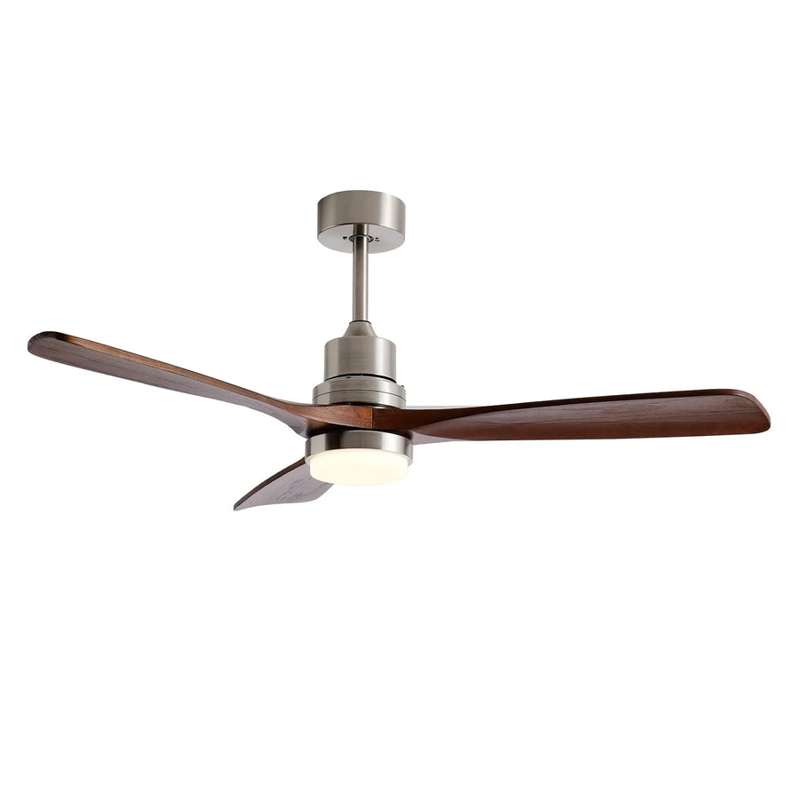 Tri-Blade Ceiling Fan Light for Living Room by AUVIELIGHT, ∅ 52″ x H 18″ / Walnut & Brushed Nickel