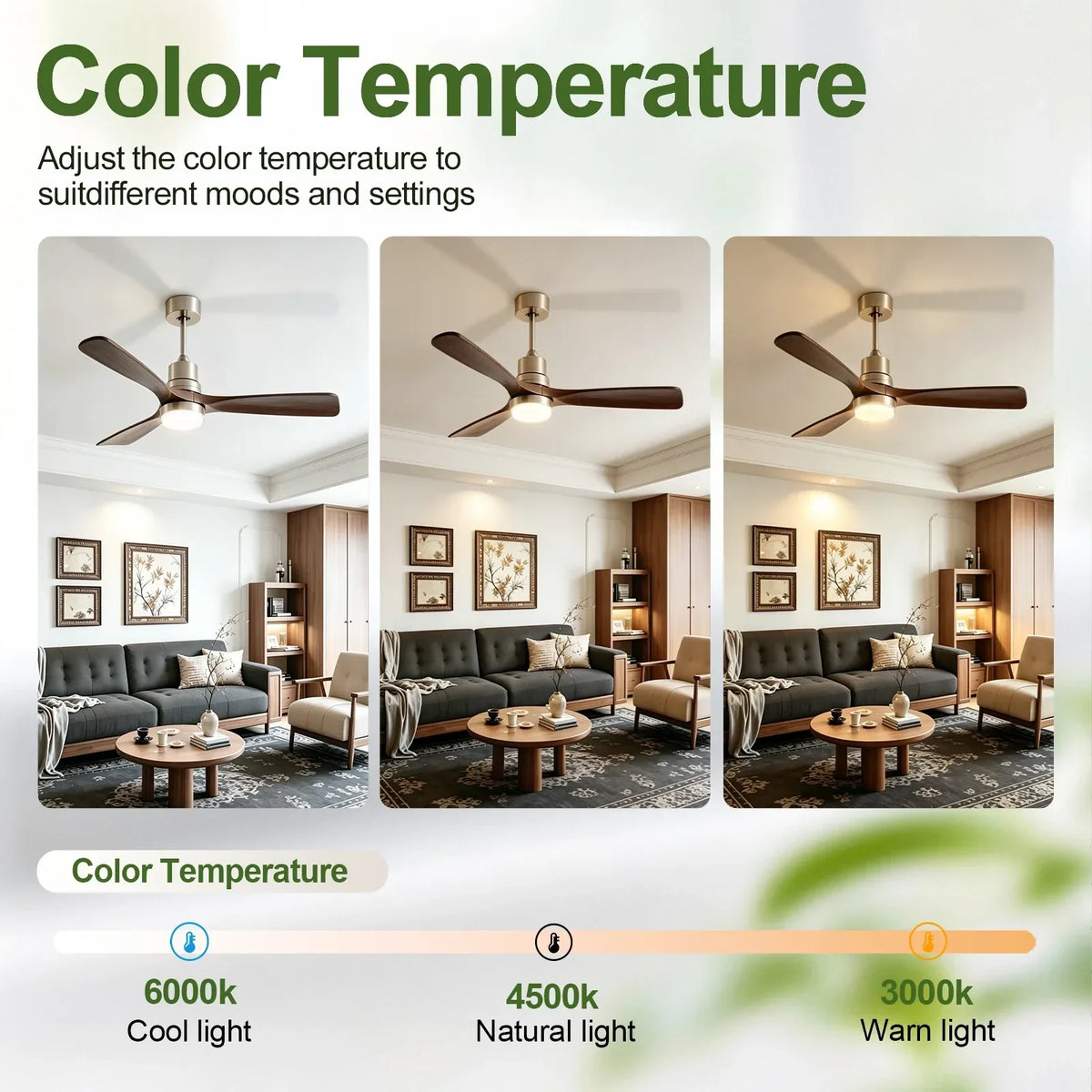 Tri-Blade Ceiling Fan Light for Living Room by AUVIELIGHT
