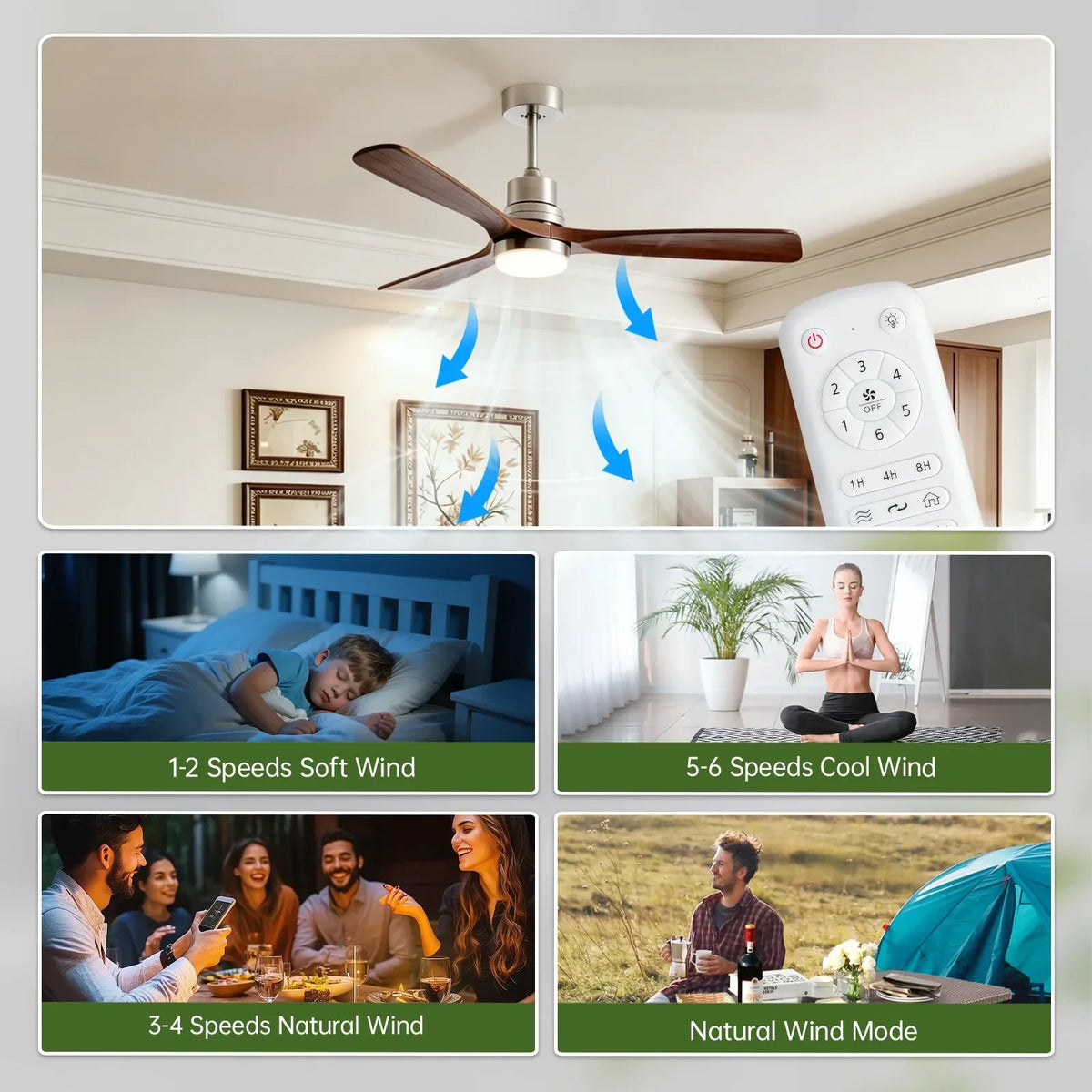 Tri-Blade Ceiling Fan Light for Living Room by AUVIELIGHT