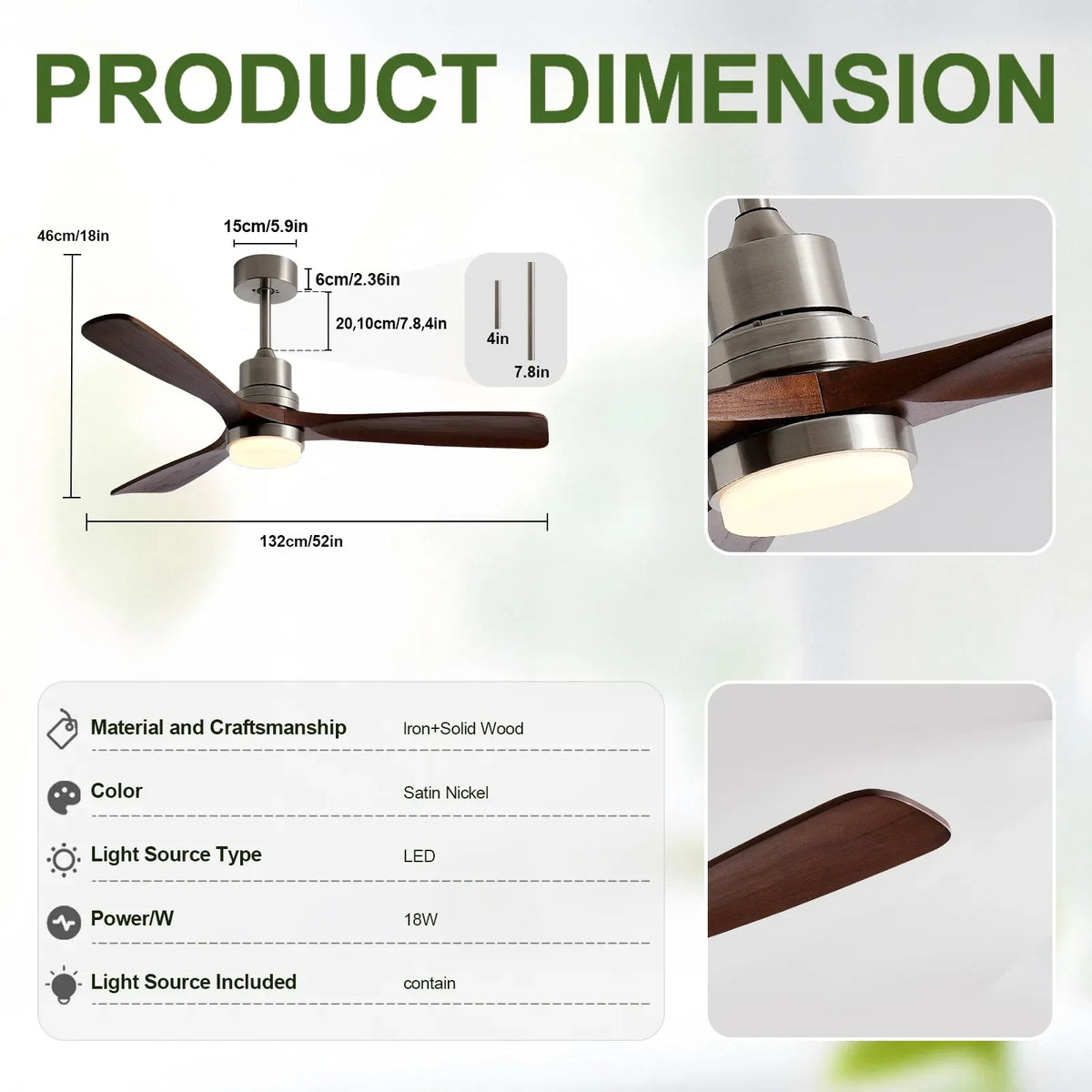 Tri-Blade Ceiling Fan Light for Living Room by AUVIELIGHT