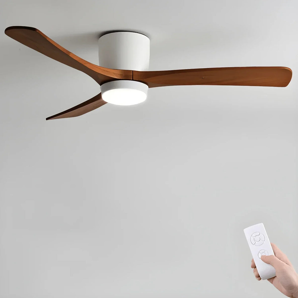 Wooden Ceiling Fan Light in wood for Living Room by AUVIELIGHT, ∅ 42″ x H 11″ / Dia 106cm x H 28cm / White & Walnut Color / Warm Light and 2