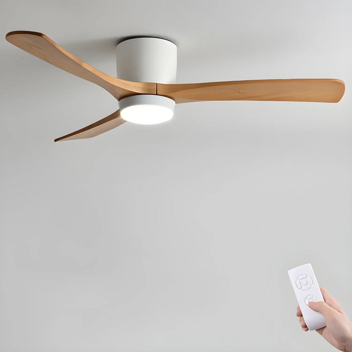 Wooden Ceiling Fan Light in wood for Living Room by AUVIELIGHT, ∅ 42″ x H 11″ / Dia 106cm x H 28cm / White & Wood Color / Warm Light and 2 other