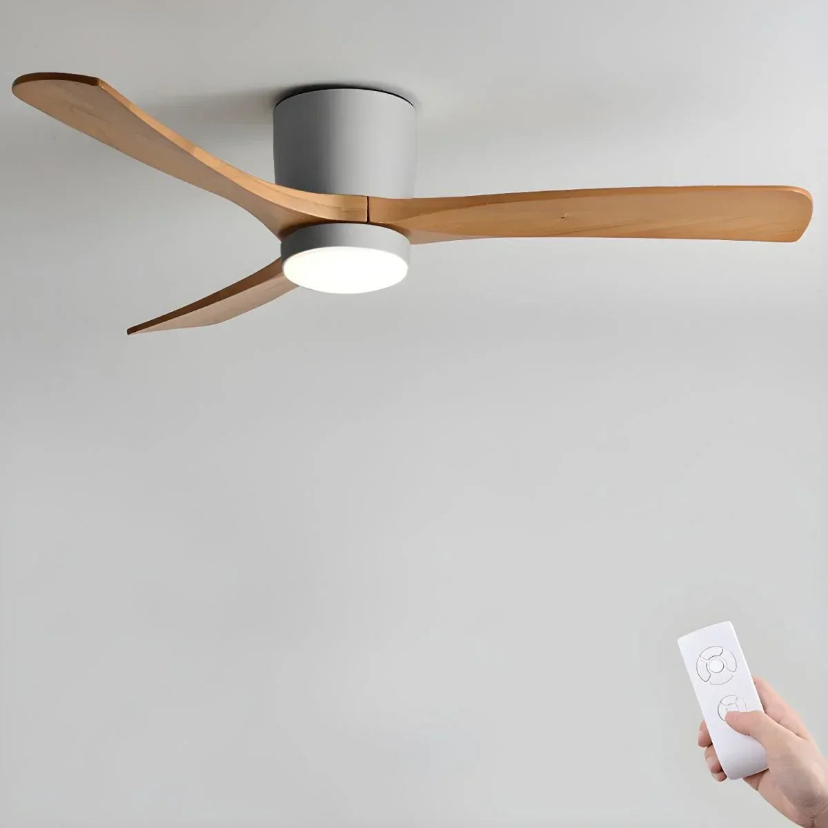 Wooden Ceiling Fan Light in wood for Living Room by AUVIELIGHT, ∅ 42″ x H 11″ / Dia 106cm x H 28cm / Gray & Wood Color / Warm Light and 2 other