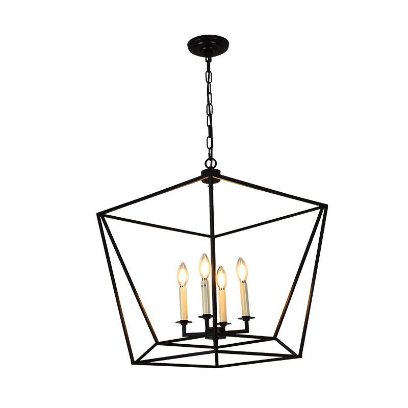 Geometric Cage Chandelier for Dining Room by AUVIELIGHT, W 80 cm × H 50 cm / W 31.5″ × H 19.7″ / Black / Warm Light