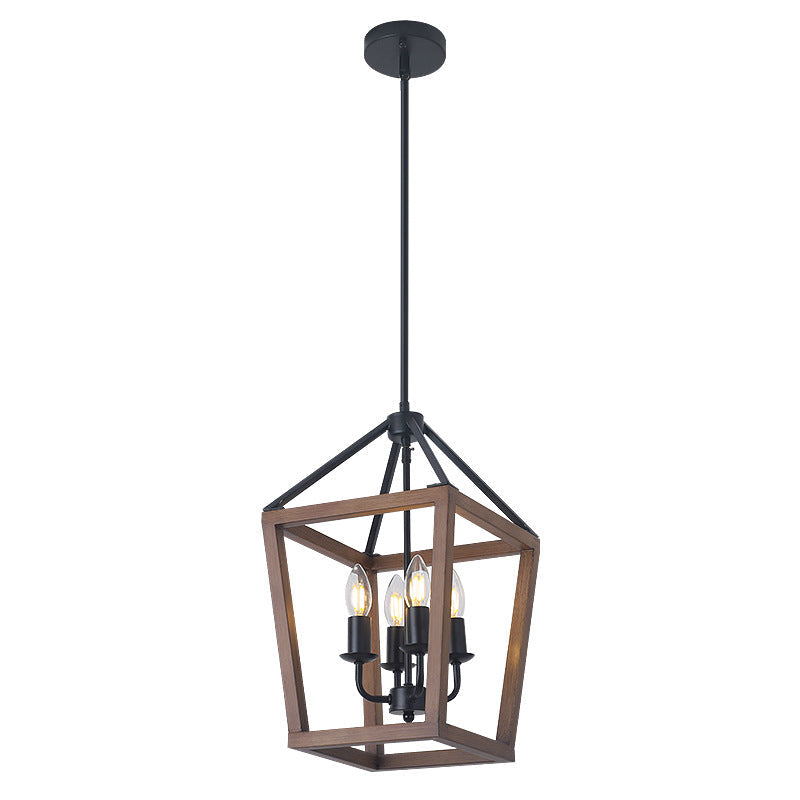 Open Cage Chandelier for Dining Room by AUVIELIGHT, W 27cm x H 43cm / W 10.6″ x H 16.9″ / Black & Brown