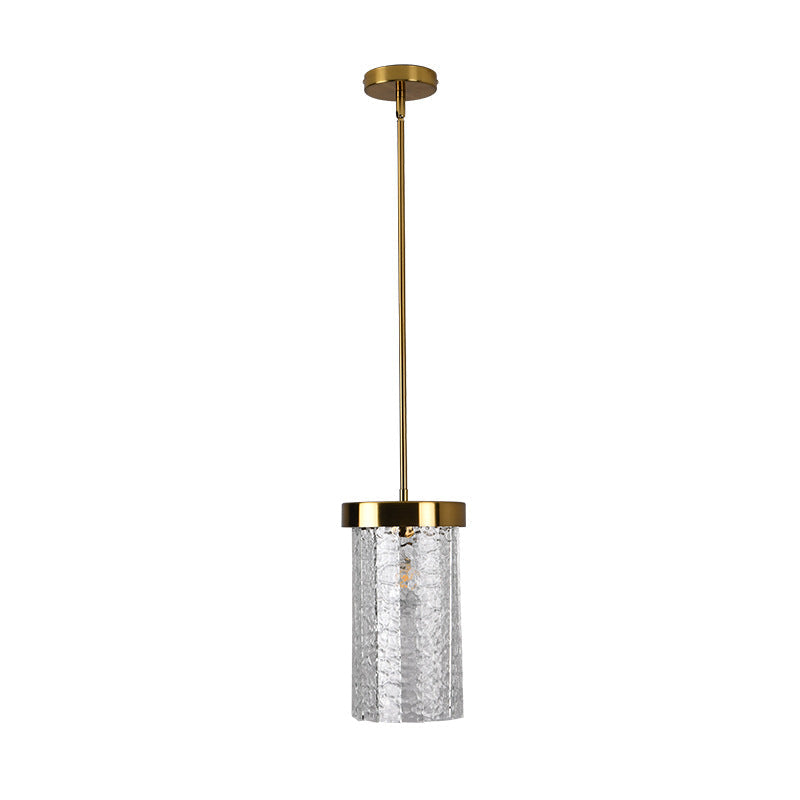 Cylinder Pendant Light in textured glass for Kitchen Island by AUVIELIGHT, Dia 11 cm × H 15.5 cm / ∅ 4.3″ × H 6.1″ / White & gold / Warm White