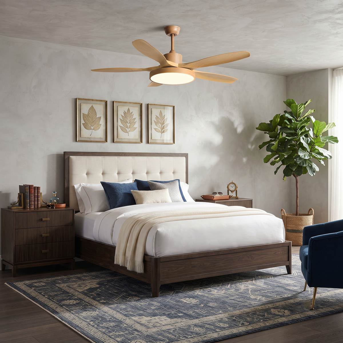 Streamline Ceiling Fan Light in oak for Living Room by AUVIELIGHT