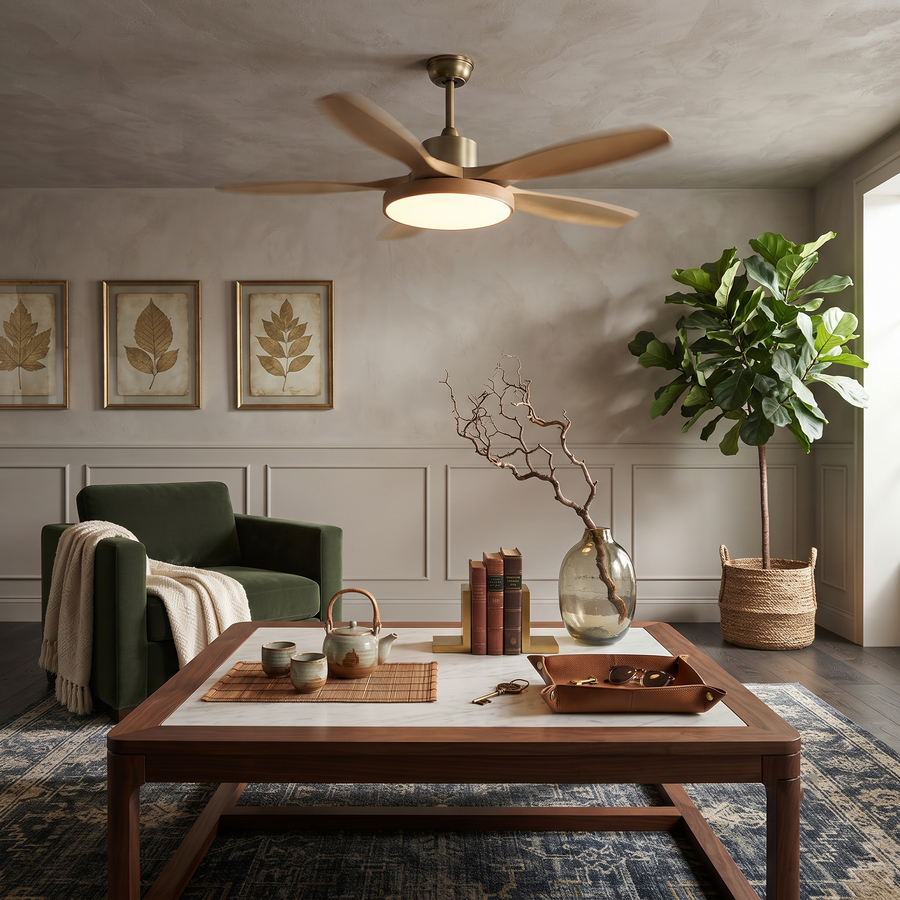 Streamline Ceiling Fan Light in oak for Living Room by AUVIELIGHT