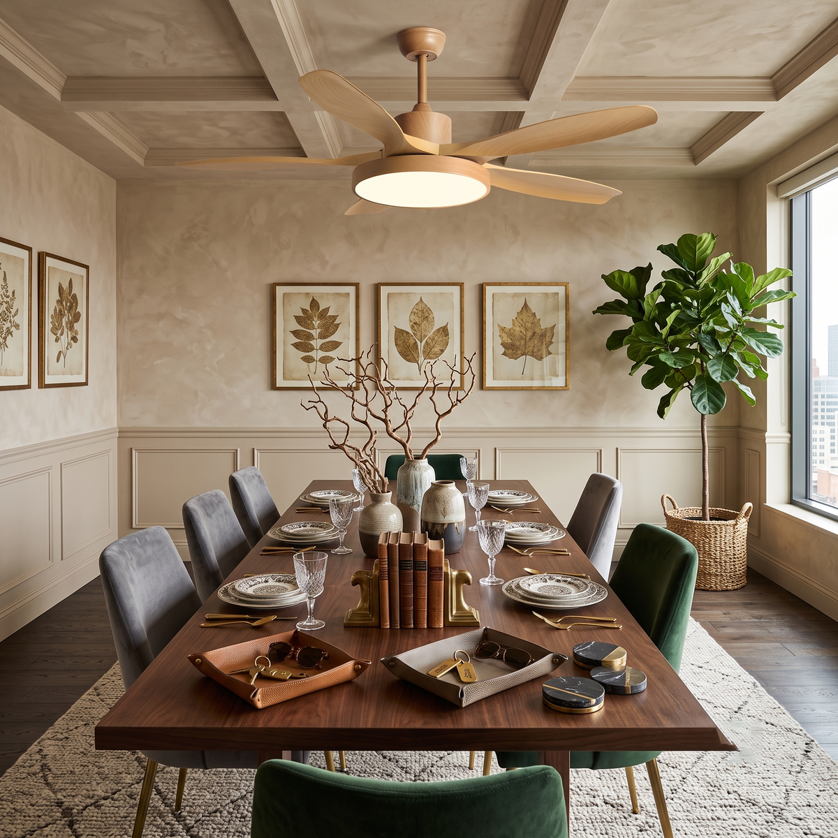 Streamline Ceiling Fan Light in oak for Living Room by AUVIELIGHT